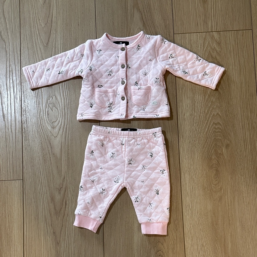 7 For All Mankind Pink Quilted Floral Pajama Set